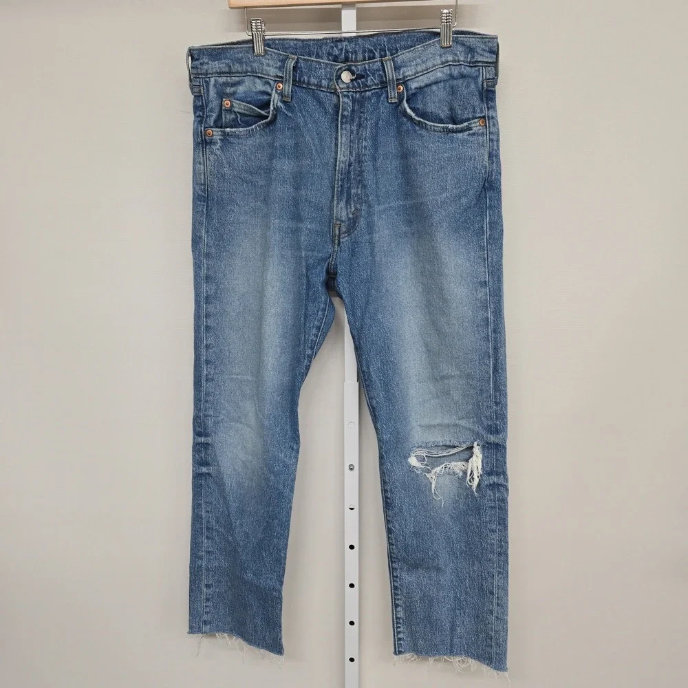 Levis Premium 501 Original Fit Jeans Mens 36x32 Distressed Raw Hem Cutoff Cap‎ E